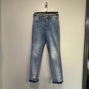 Anthropologie Pilcro The Cigarette Jeans 27 Blue Paint Splatter Distressed Hem